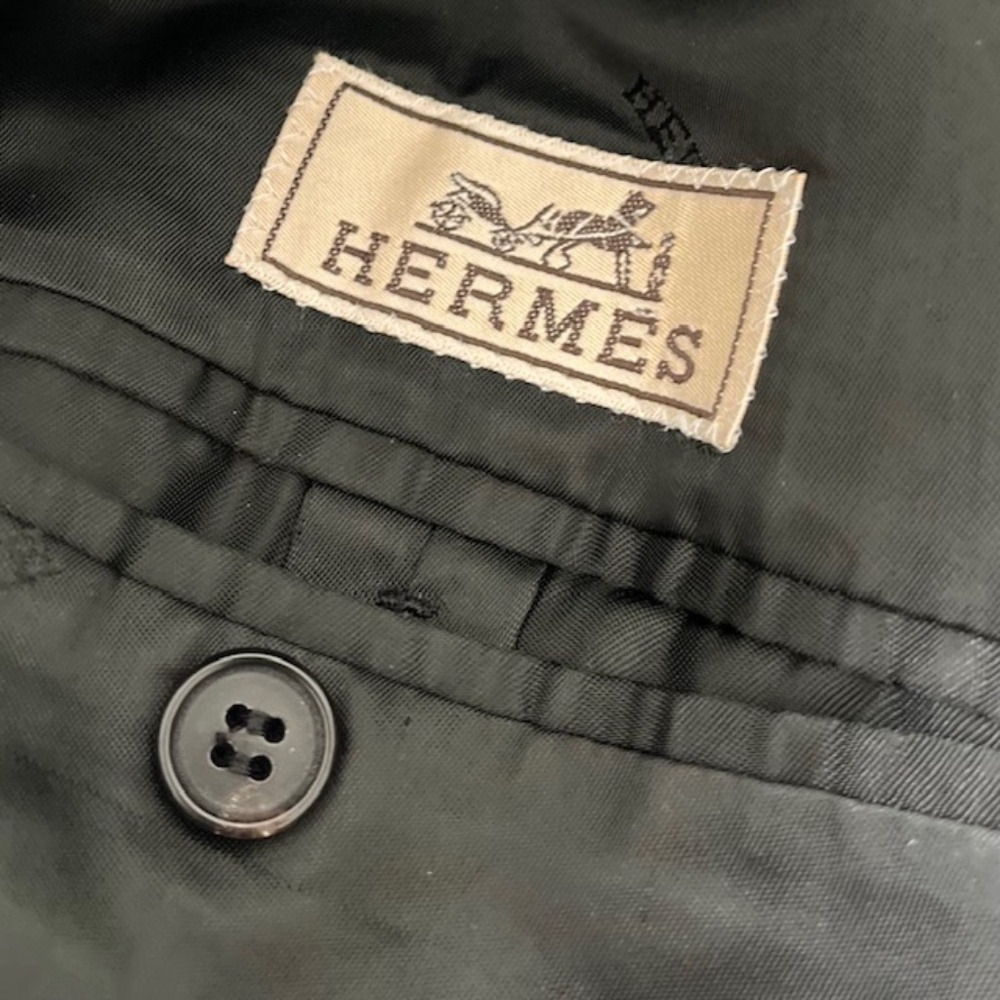 Hermes Mens Vintage Cashmere Black Coat Size 50 - Picture 6 of 10